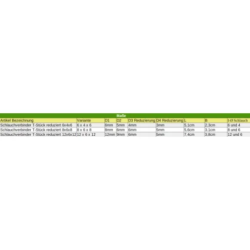 Schlauchverbinder T-Stück reduziert 12mm, Kunststoffverbinder