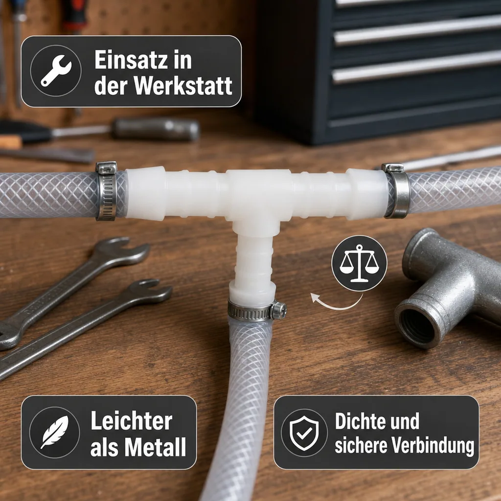 Schlauchverbinder T-Stück reduziert 12mm, Kunststoffverbinder