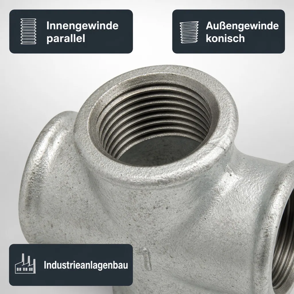 Gewindefitting Temperguss Kreuzstück 1 1/4" IG x 1 1/4" IG x 1 1/4" IG x 1 1/4" IG