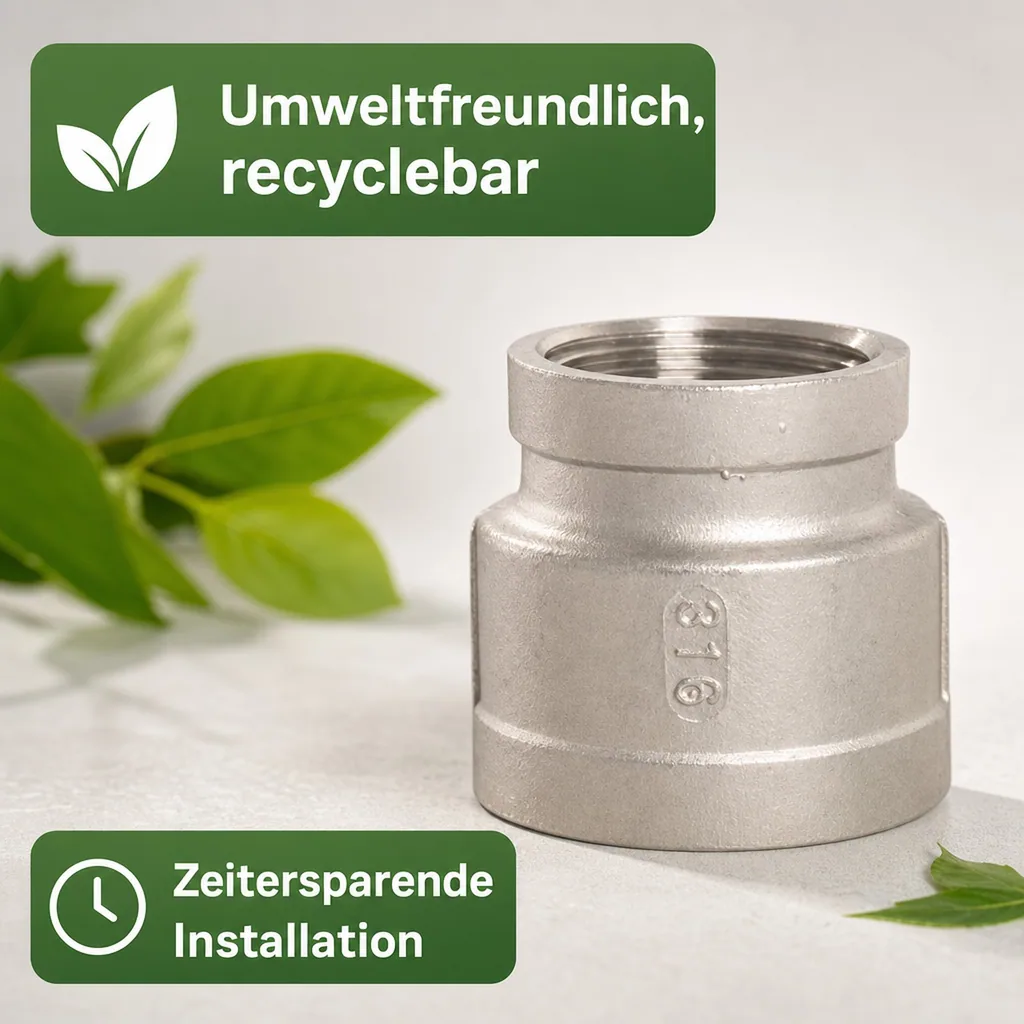 Edelstahl Reduziermuffe, Gewindefitting, 2" IG x 1 1/2" IG, V4A Fitting