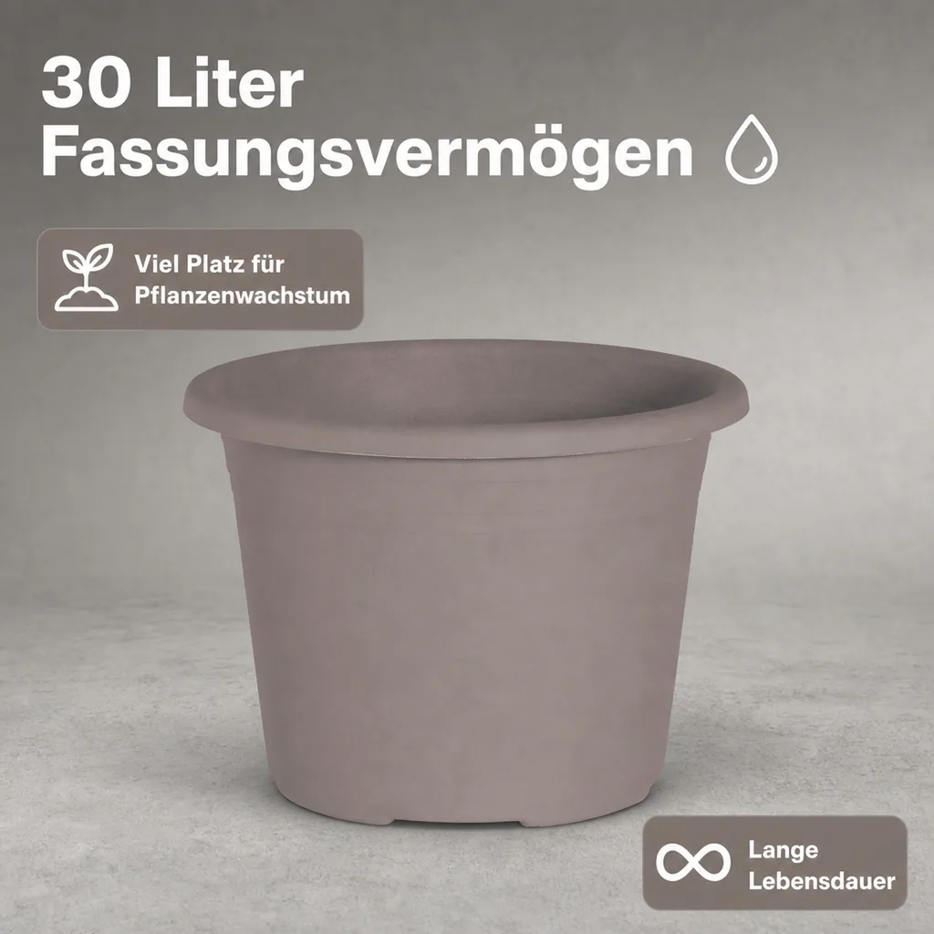 Blumentopf CYLINDRO, 45 cm, 30 Liter, taupe