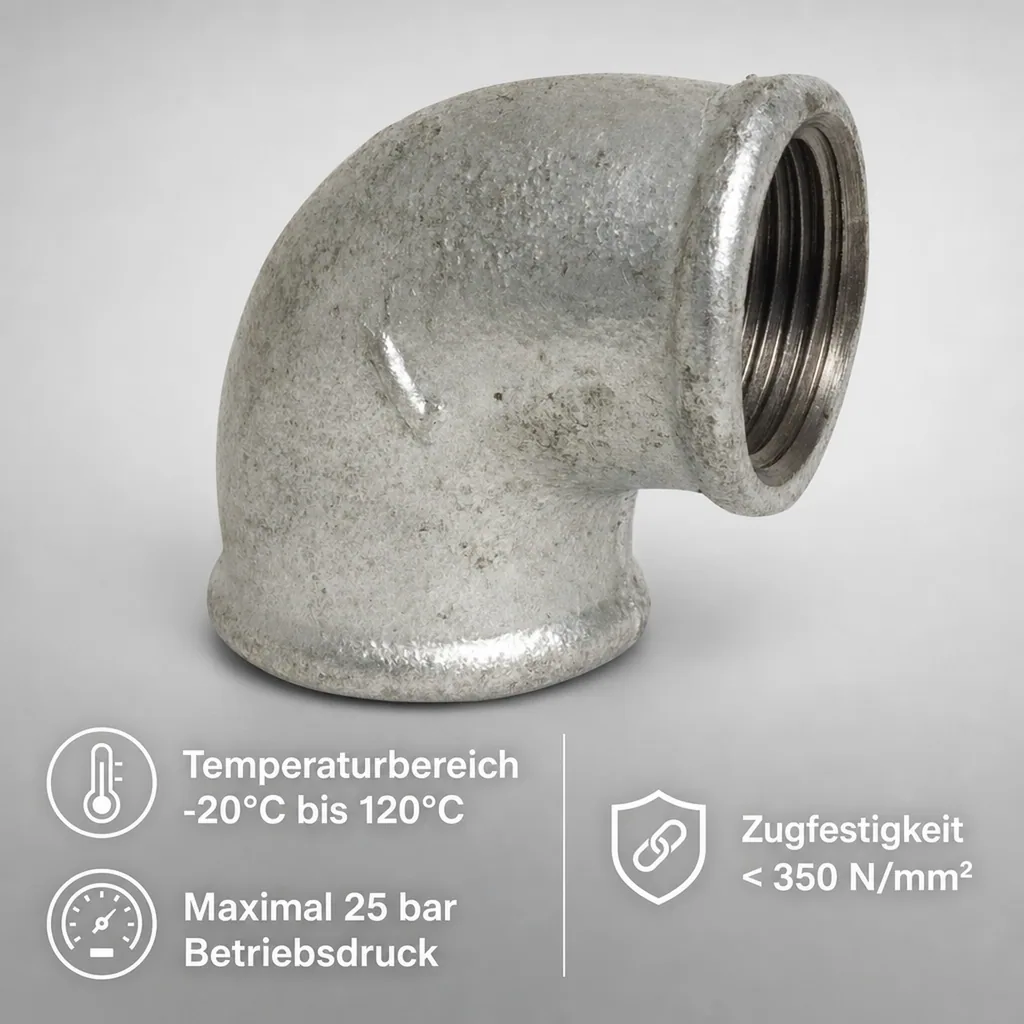 Gewindefitting Temperguss Winkel 90° 1 1/4" IG x 1 1/4" IG