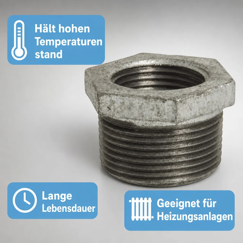 Gewindefitting, Temperguss Reduzierstück, 1 1/4" AG x 1" IG, Rohrverbinder