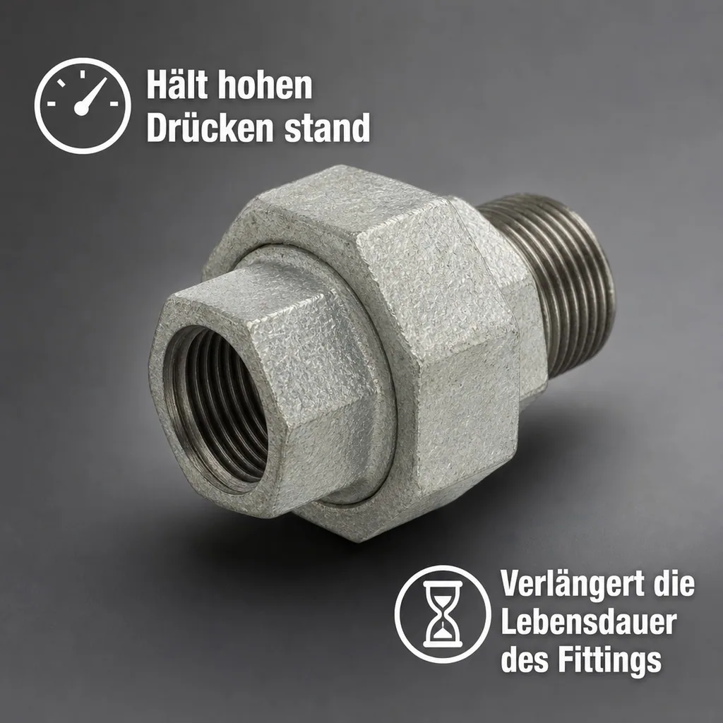 Gewindefitting Temperguss Verschraubung Typ Konisch 1 1/2" IG x 1 1/2" AG