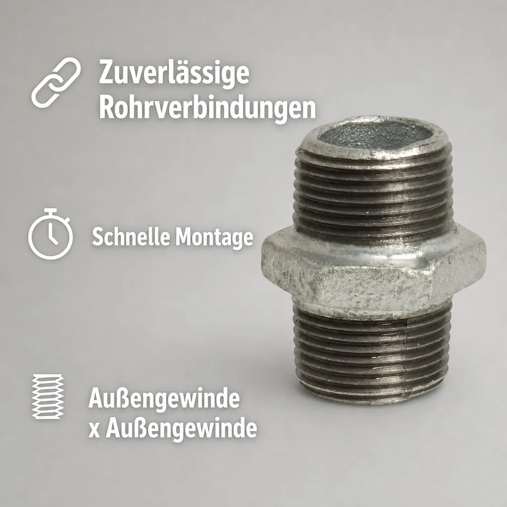 Doppelnippel 3/4 Zoll, Temperguss, verzinkt
