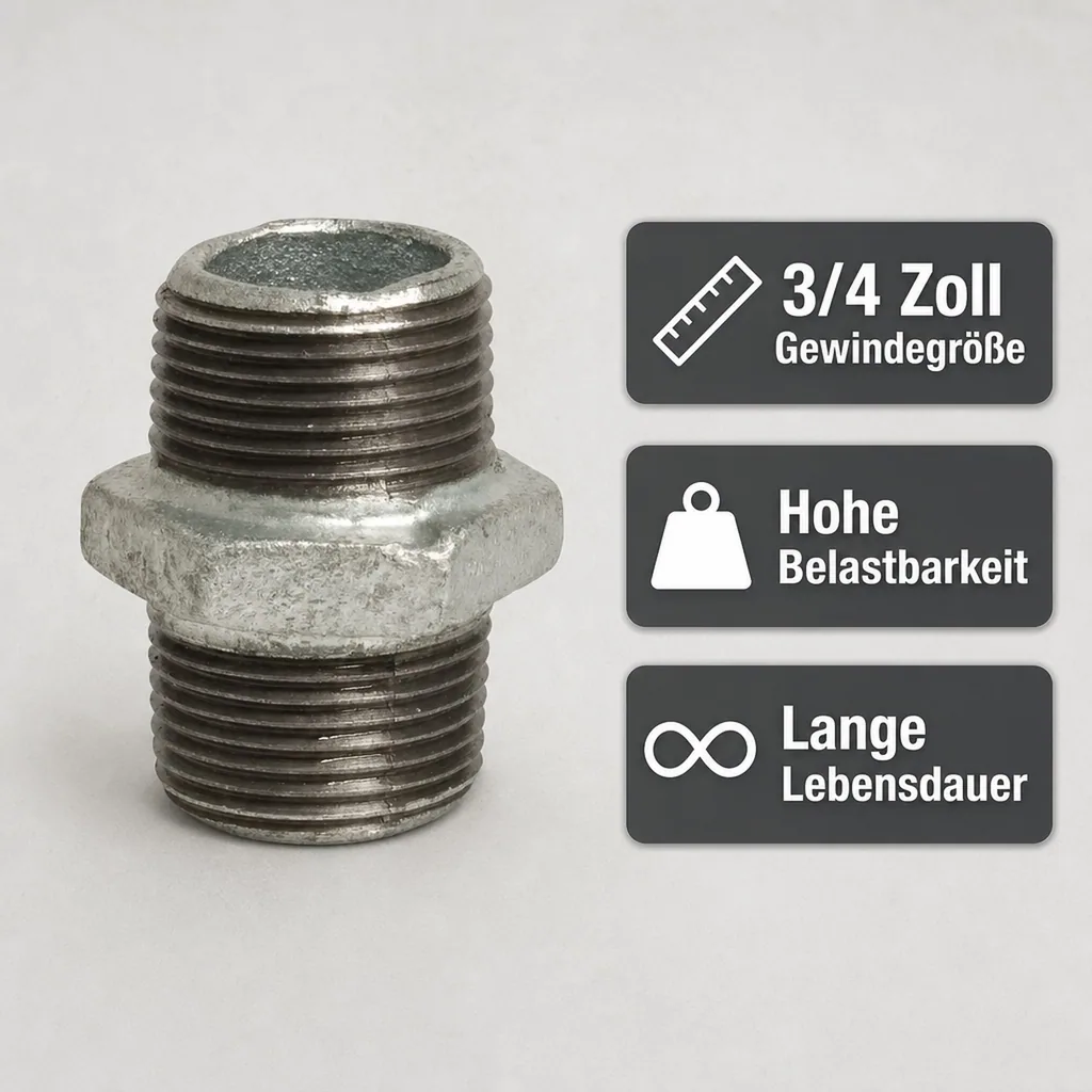 Doppelnippel 3/4 Zoll, Temperguss, verzinkt