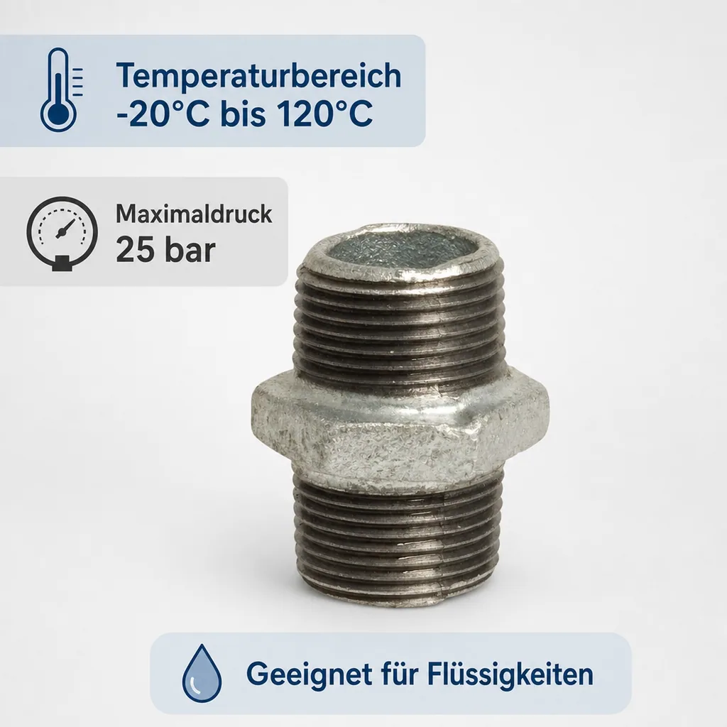 Gewindefitting Temperguss Doppelnippel 1 1/4" AG x 1 1/4" AG