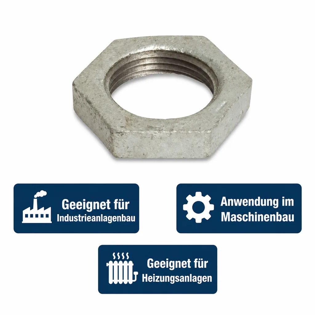 Gewindefitting Temperguss Gegenmutter mit Vertiefung 2" IG