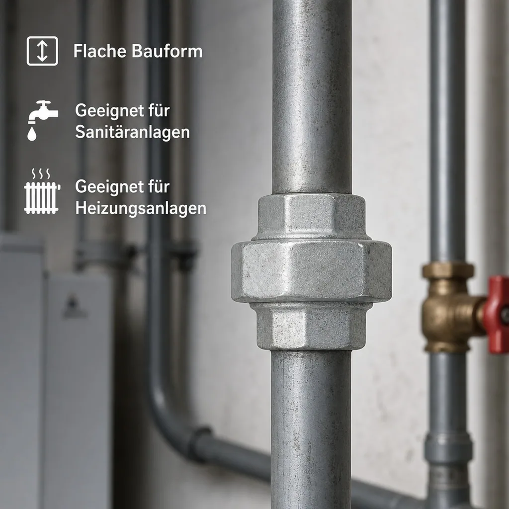 Tempergussfitting, Gewindefitting, Verschraubung, Flach 1 1/4" IG x 1 1/4" IG