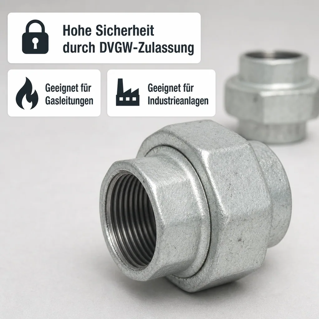 Tempergussfitting, Gewindefitting, Verschraubung, Flach 1 1/4" IG x 1 1/4" IG