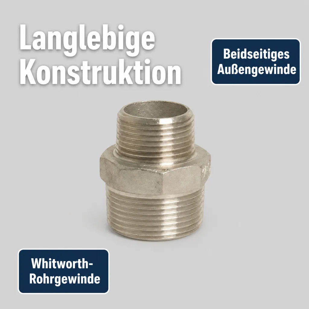 Gewindefitting Edelstahl Reduziernippel 1/2" AG x 3/8" AG