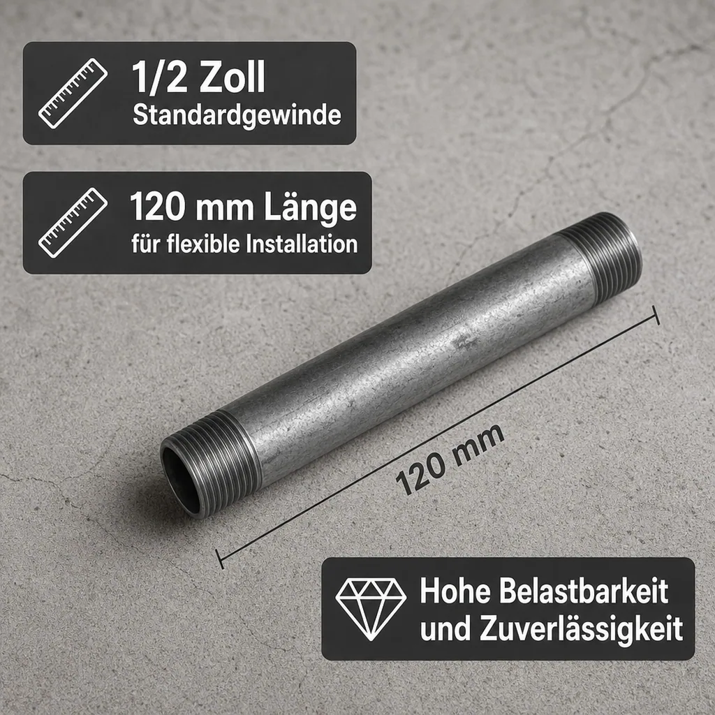 Rohrnippel verzinkt, Gewindefitting, 1/2 Zoll AG x AG, 120 mm