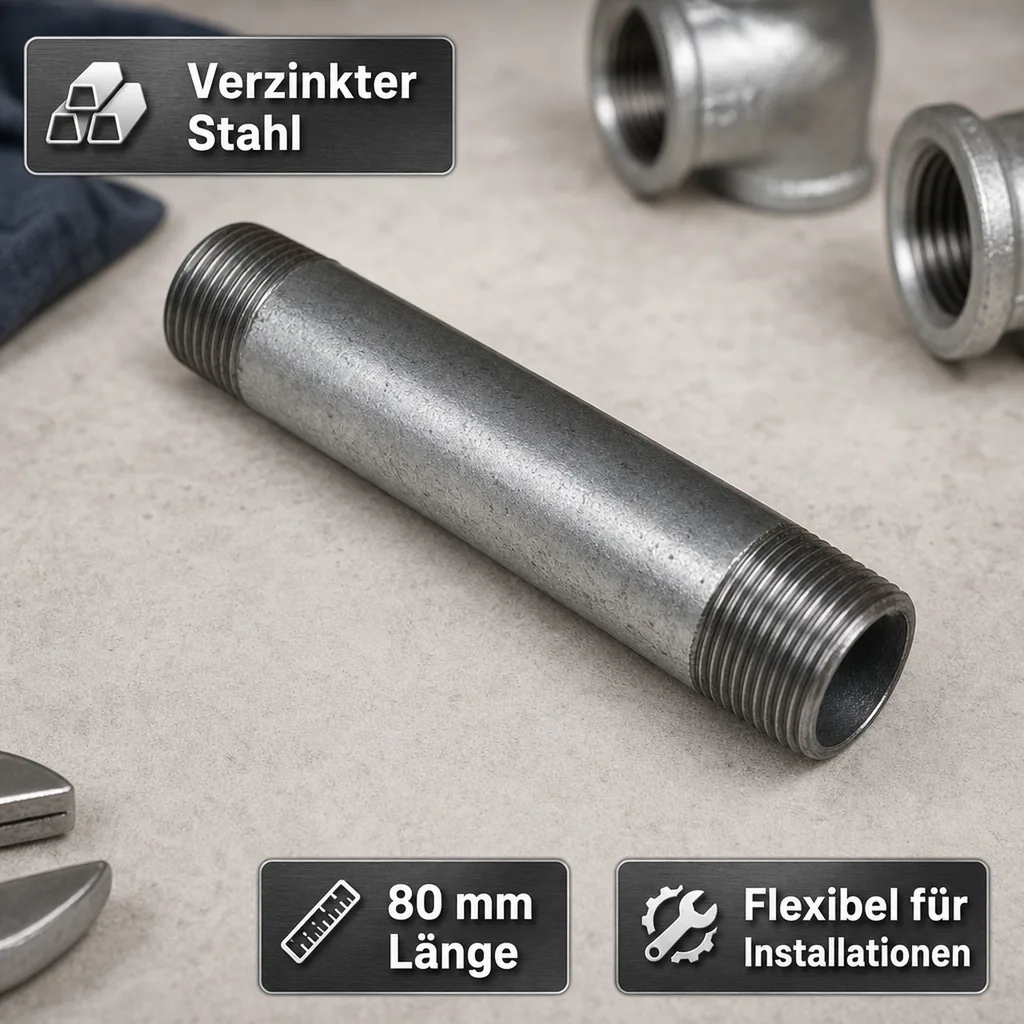 Gewindefitting Rohrnippel verzinkt, 3/4 Zoll, 80mm