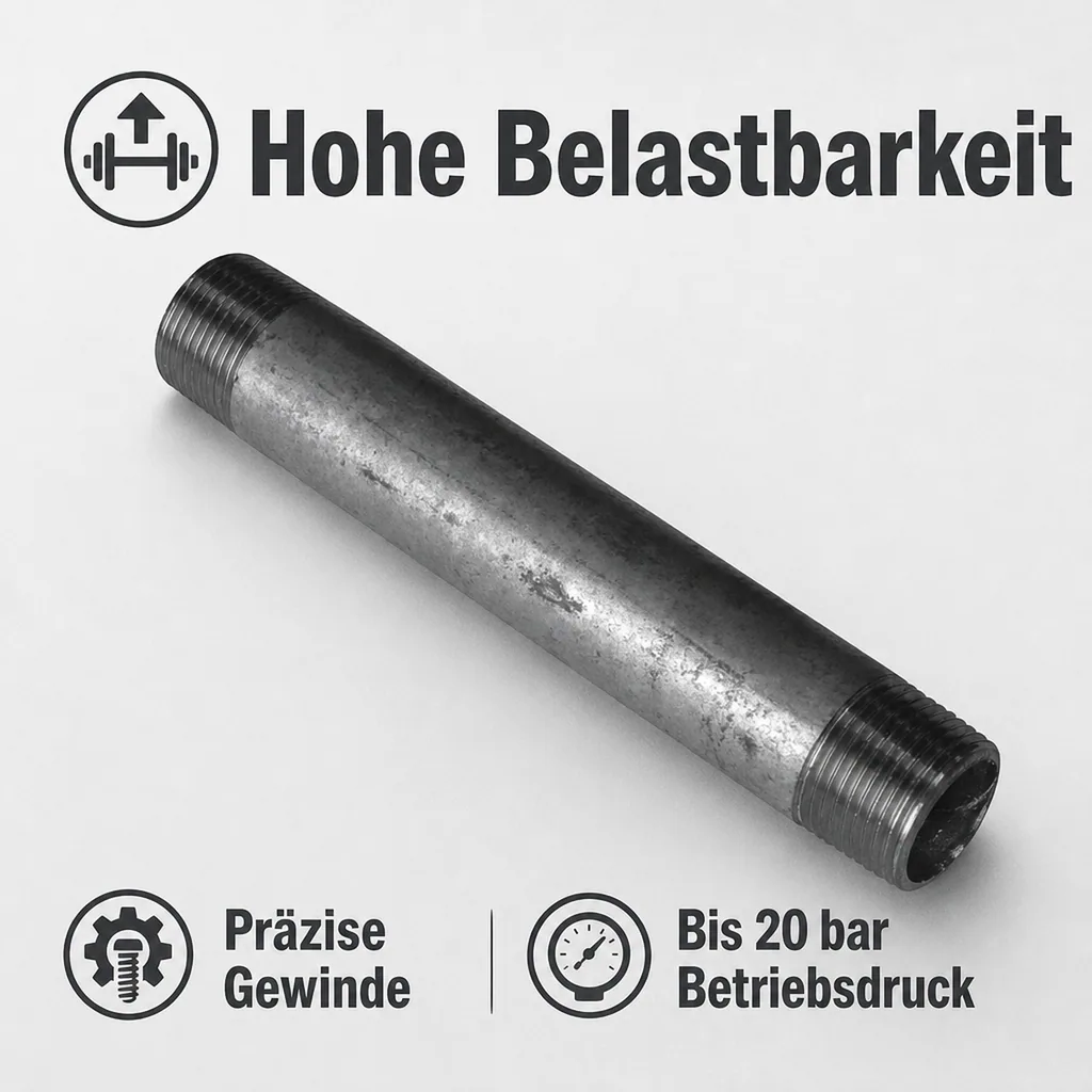 Rohrnippel, Gewindefitting verzinkt, 2" AG x 2" AG 180 mm, Stahl Rohrverbinder