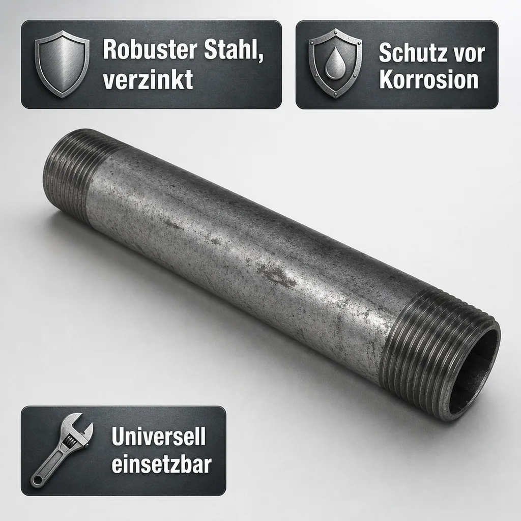 Rohrnippel, Gewindefitting verzinkt, 2" AG x 2" AG 180 mm, Stahl Rohrverbinder