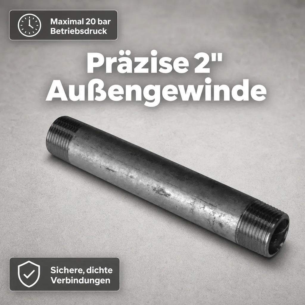 Rohrnippel, Gewindefitting verzinkt, 2" AG x 2" AG, 500 mm