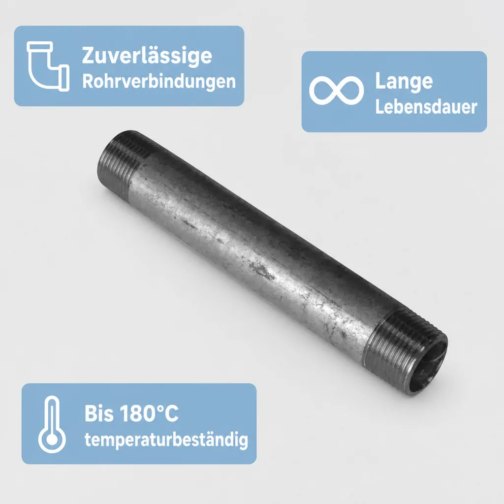 Rohrnippel verzinkt, Gewindefitting Stahl, 1 Zoll AG x 1 Zoll AG, 60 mm