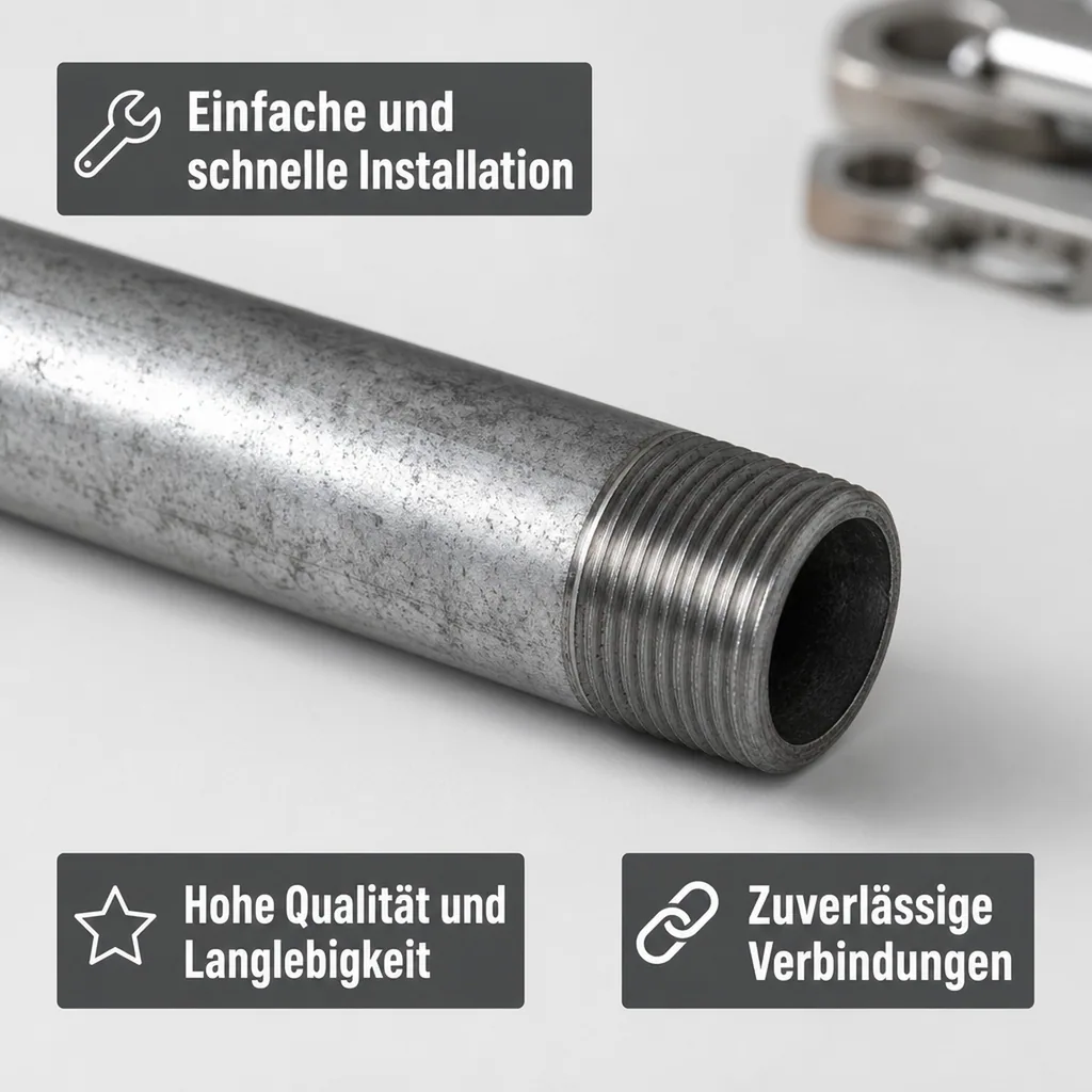 Rohrnippel, Gewindefitting verzinkt, 1 Zoll AG x 1 Zoll AG, 180 mm