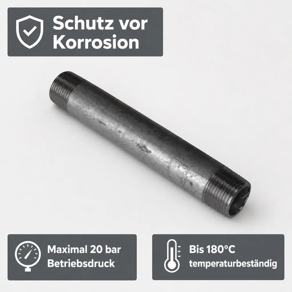 Rohrnippel, Gewindefitting verzinkt, 1 Zoll AG x 1 Zoll AG, 180 mm
