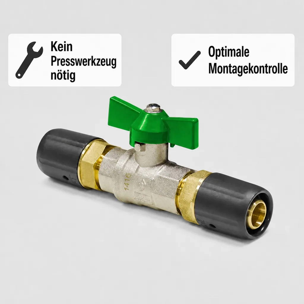 Kugelhahn 20mm, für Trinkwasser, Steckfitting, grün