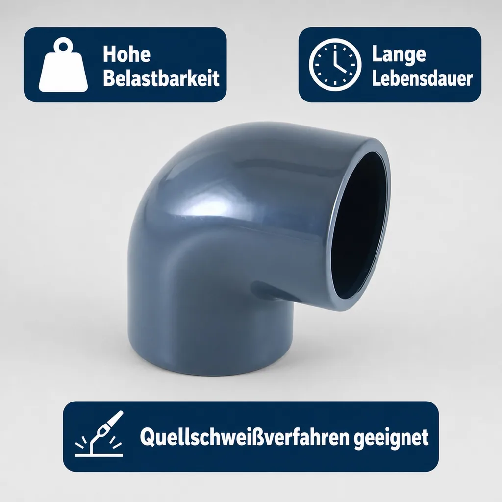 PVC Winkel 90 Grad, PVC-U Winkel, 63 mm Muffe PN16