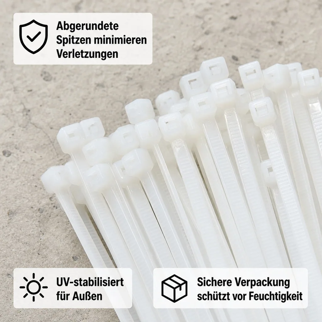 Kabelbinder, 100 Stk 530x7,6mm, natur, weiße Kabelbinder, PA6.6