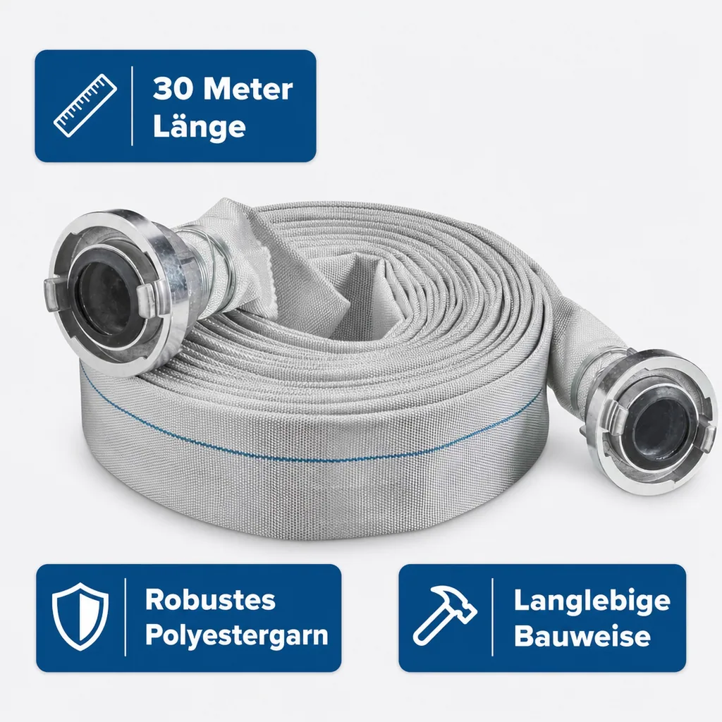 Industrieschlauch, Bauschlauch, 30 Meter, Druckschlauch, mit Storz Kupplung