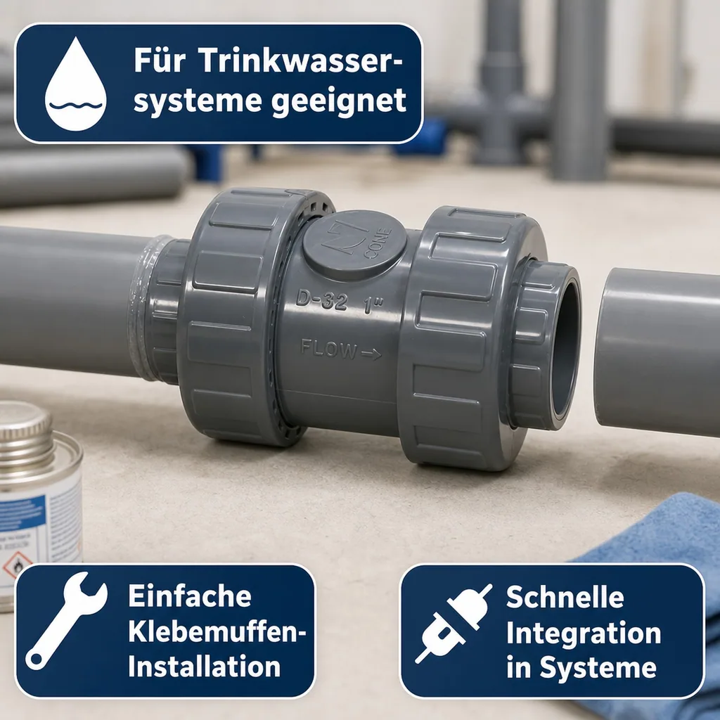 Rückschlagventil 40mm, PVC-U, Klebemuffe, Feder, DN32