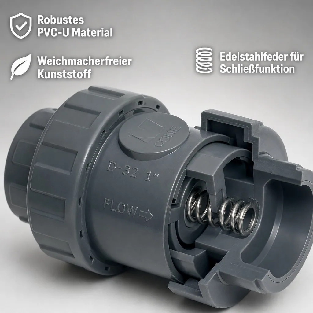 Rückschlagventil 40mm, PVC-U, Klebemuffe, Feder, DN32