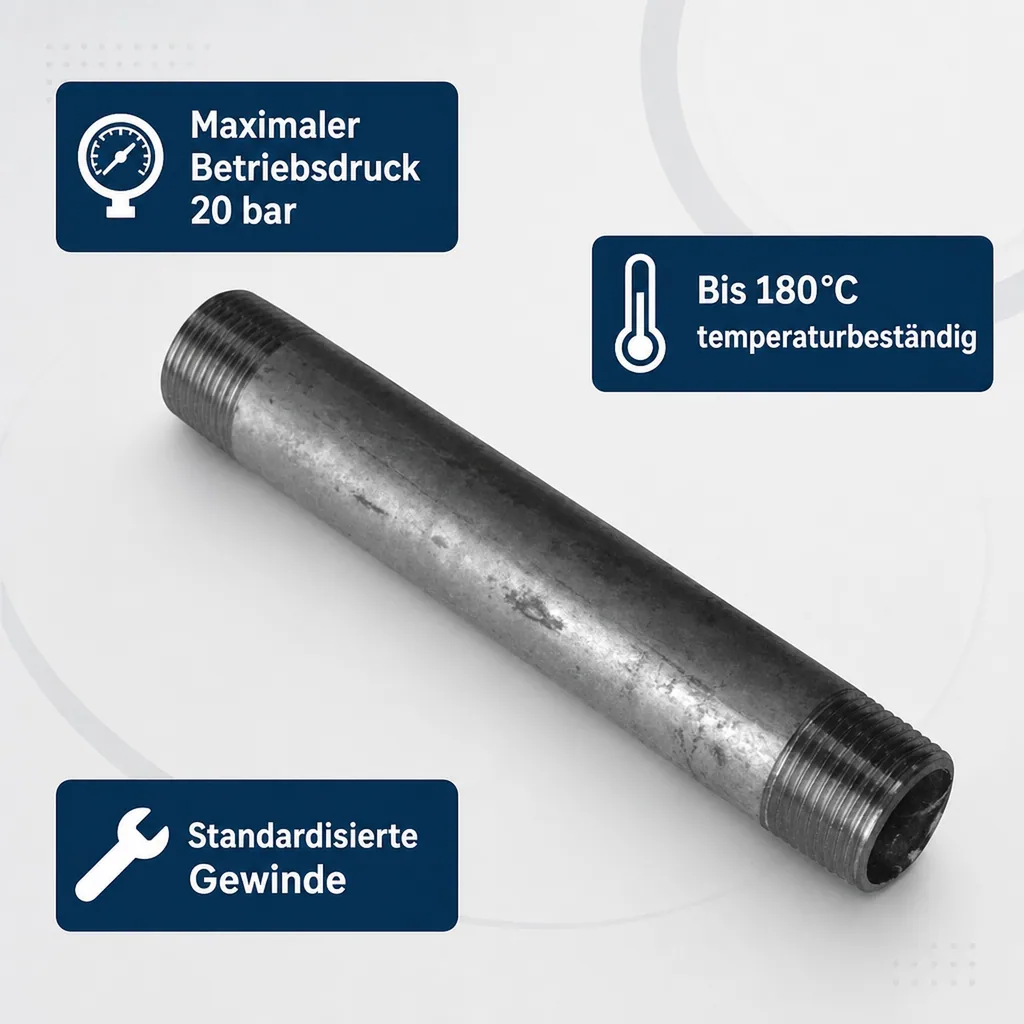 Rohrnippel, Gewindefitting, verzinkt, 2 Zoll AG x 2 Zoll AG, 100 mm