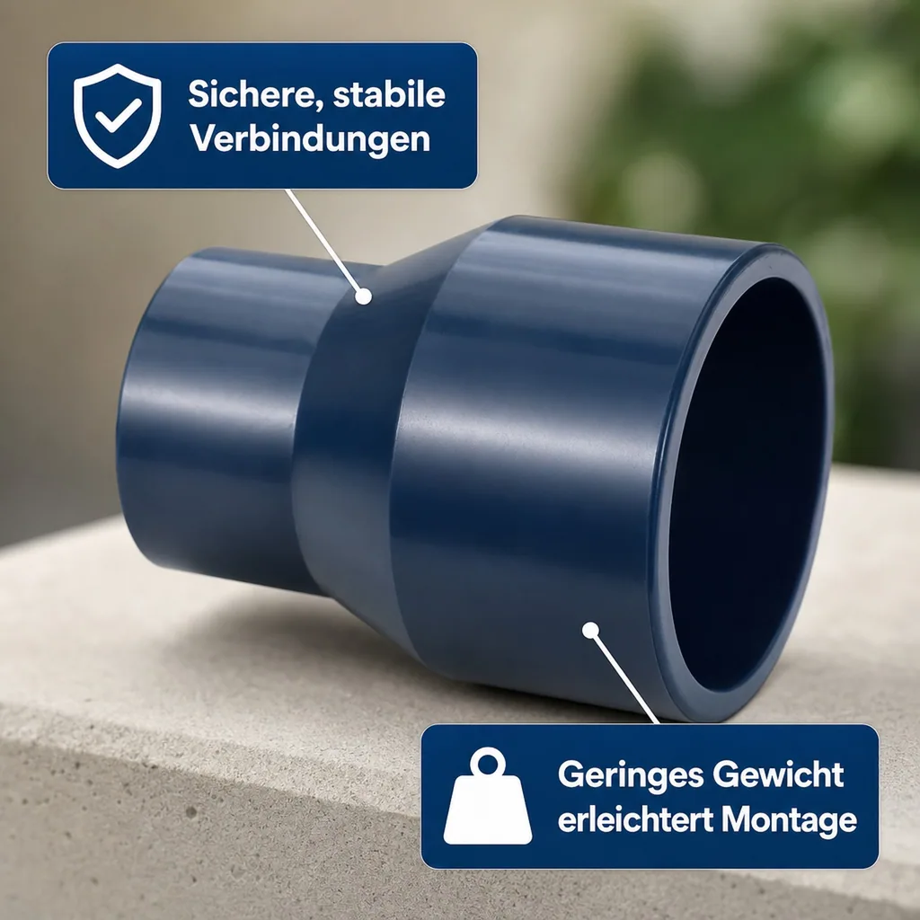 PVC Reduzierung 50-40x32mm, PN16, Hart PVC Klebefitting