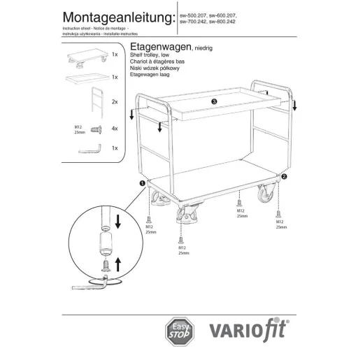 Etagenwagen, Servierwagen, Werkstattwagen, 2 Tabletts, 250 kg