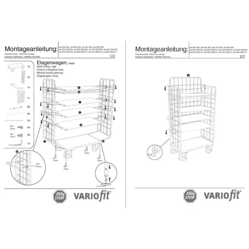 Dreiwandwagen, Paketwagen hoch, 5 Böden, 500 kg, Typ XL, EasySTOP