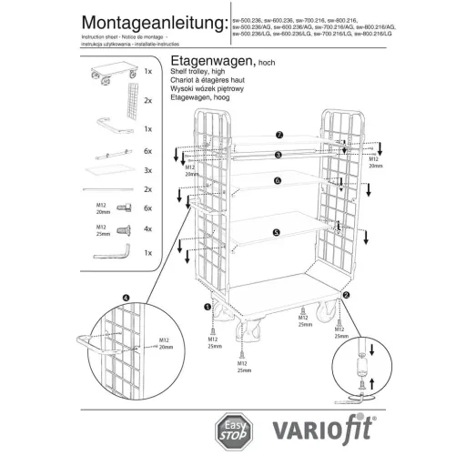 Paketwagen hoch, Transportwagen, Gitterwagen, 500 kg Traglast