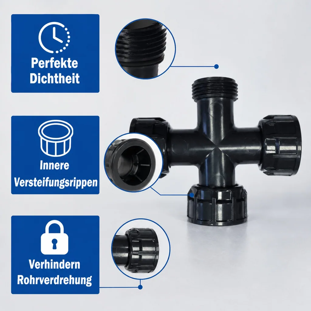 Kreuzverteiler 1 Zoll, PVC Verteiler, Rohrverbinder Kreuz