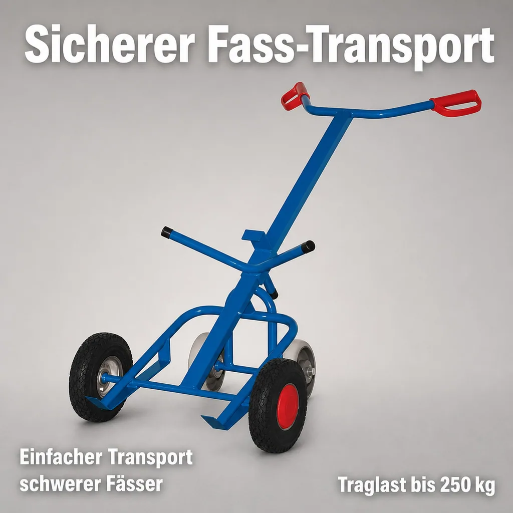 Fasskarre, 250 kg, für 200 Liter Fass, mit Luftbereifung