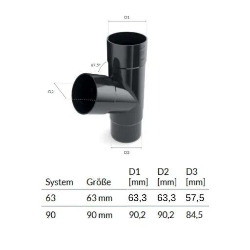 Regenrinne T-Stück braun, Fallrohr System 63, Dachrinne Zubehör