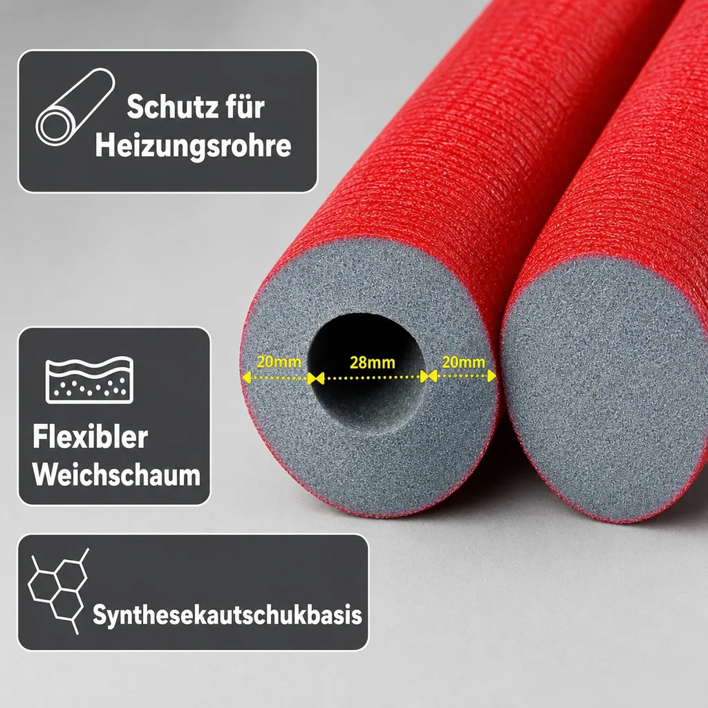 Rohrisolierung 28mm, 2m, Heizungsrohr, Dämmung