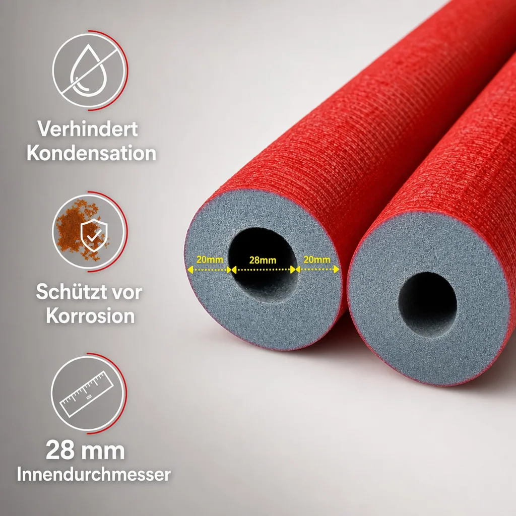 Rohrisolierung 28mm, 2m, Heizungsrohr, Dämmung