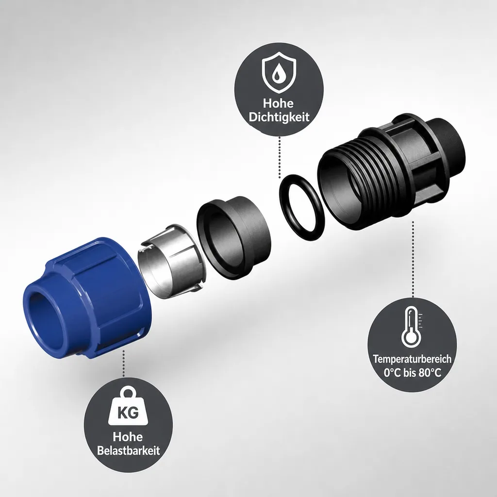 PP PE Rohr Verschraubung Kupplung 20 x 3/4" IG