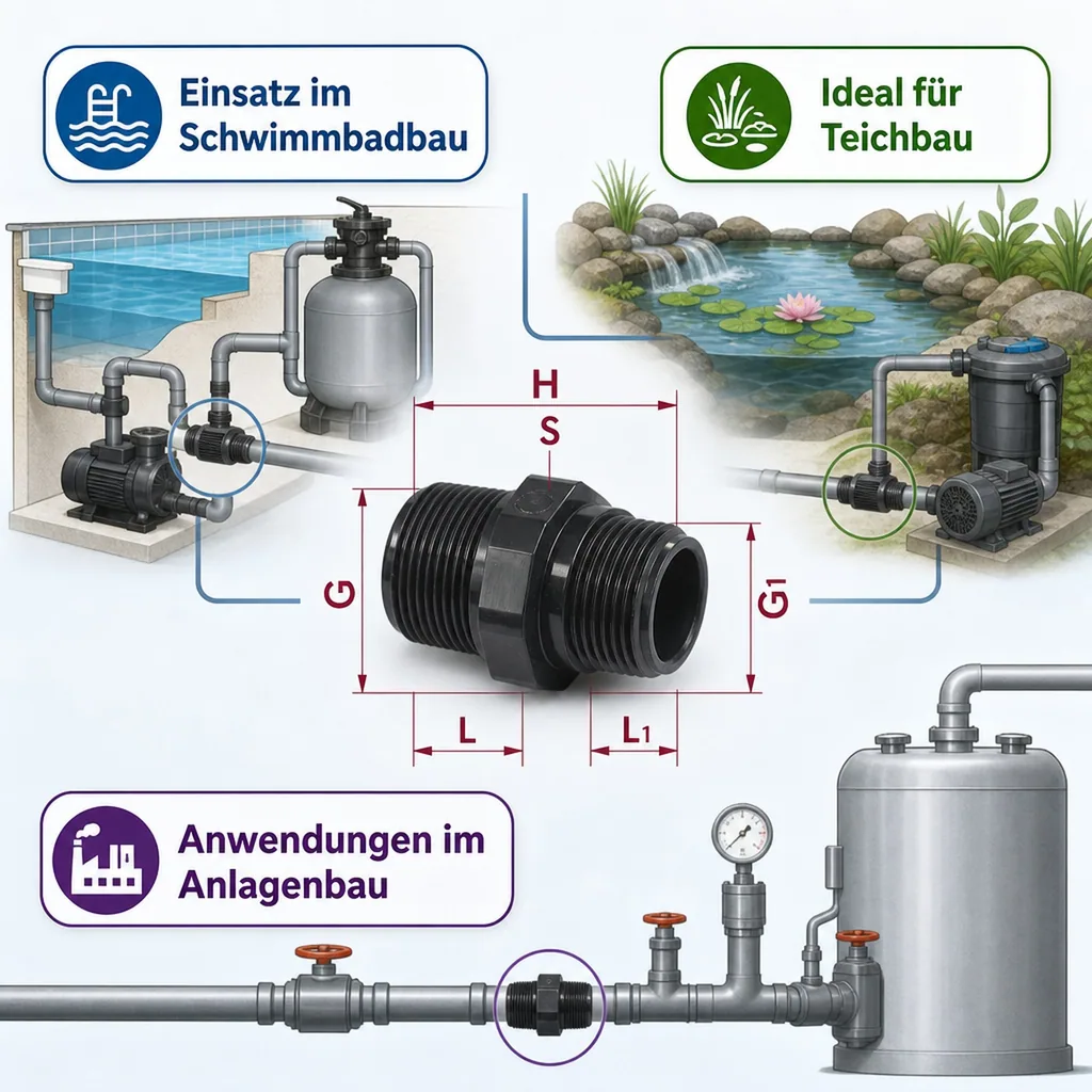 PVC - U Doppelnippel reduziert AG 1" x 3/4"