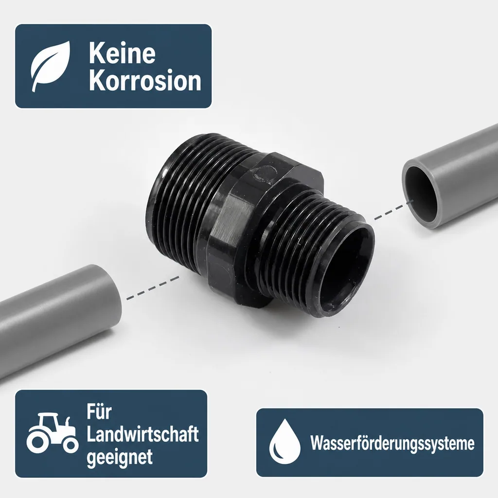 PVC - U Doppelnippel reduziert AG 1" x 3/4"