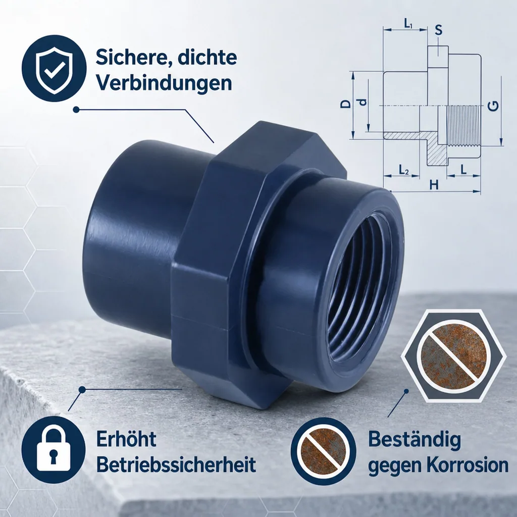 PVC Fitting, Übergangsmuffe PVC-U, 25-20 mm x 3/4"
