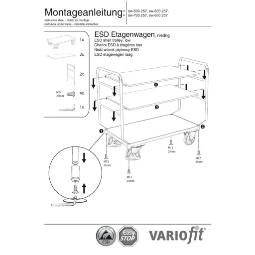 ESD Wagen, Etagenwagen, Werkstattwagen ESD, 250kg Traglast