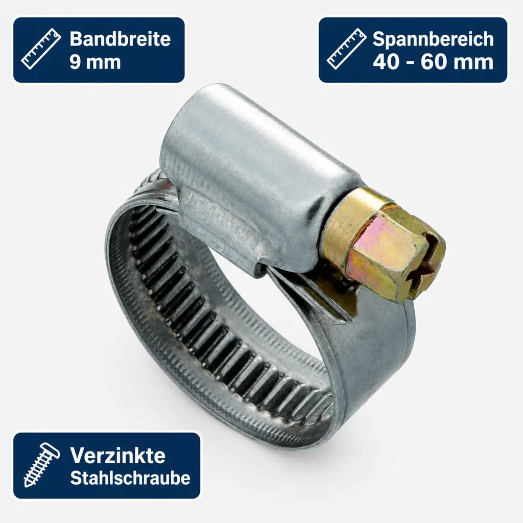 Schlauchschellen Edelstahl, W2, 9mm, 40-60mm, DIN 3017