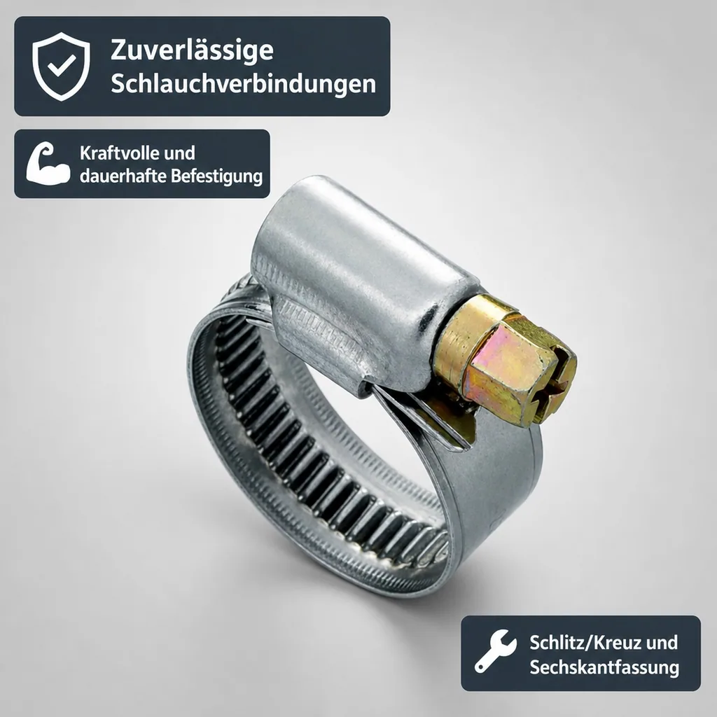 Schlauchschellen Edelstahl, W2, 9mm, 40-60mm, DIN 3017