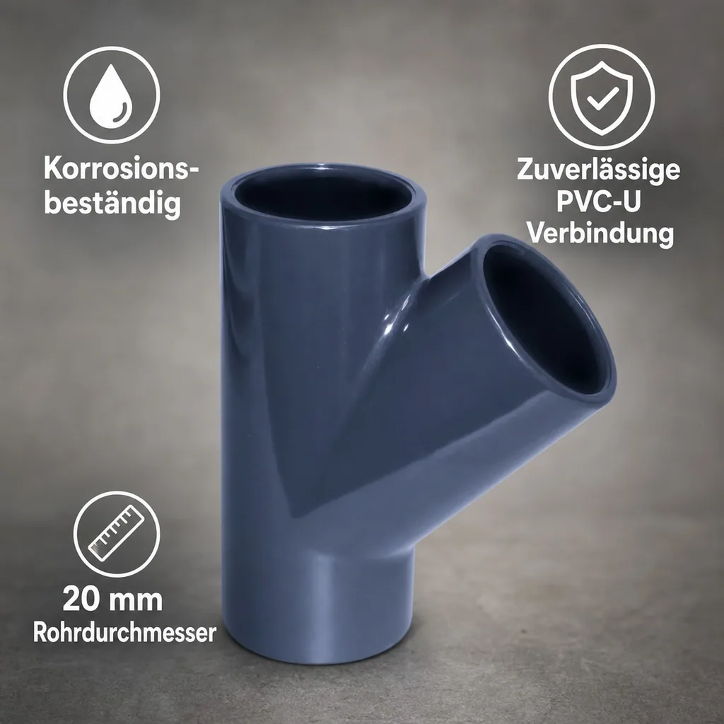 PVC Fittinge, PVC Rohrverbinder, 45° T-Stück 20mm