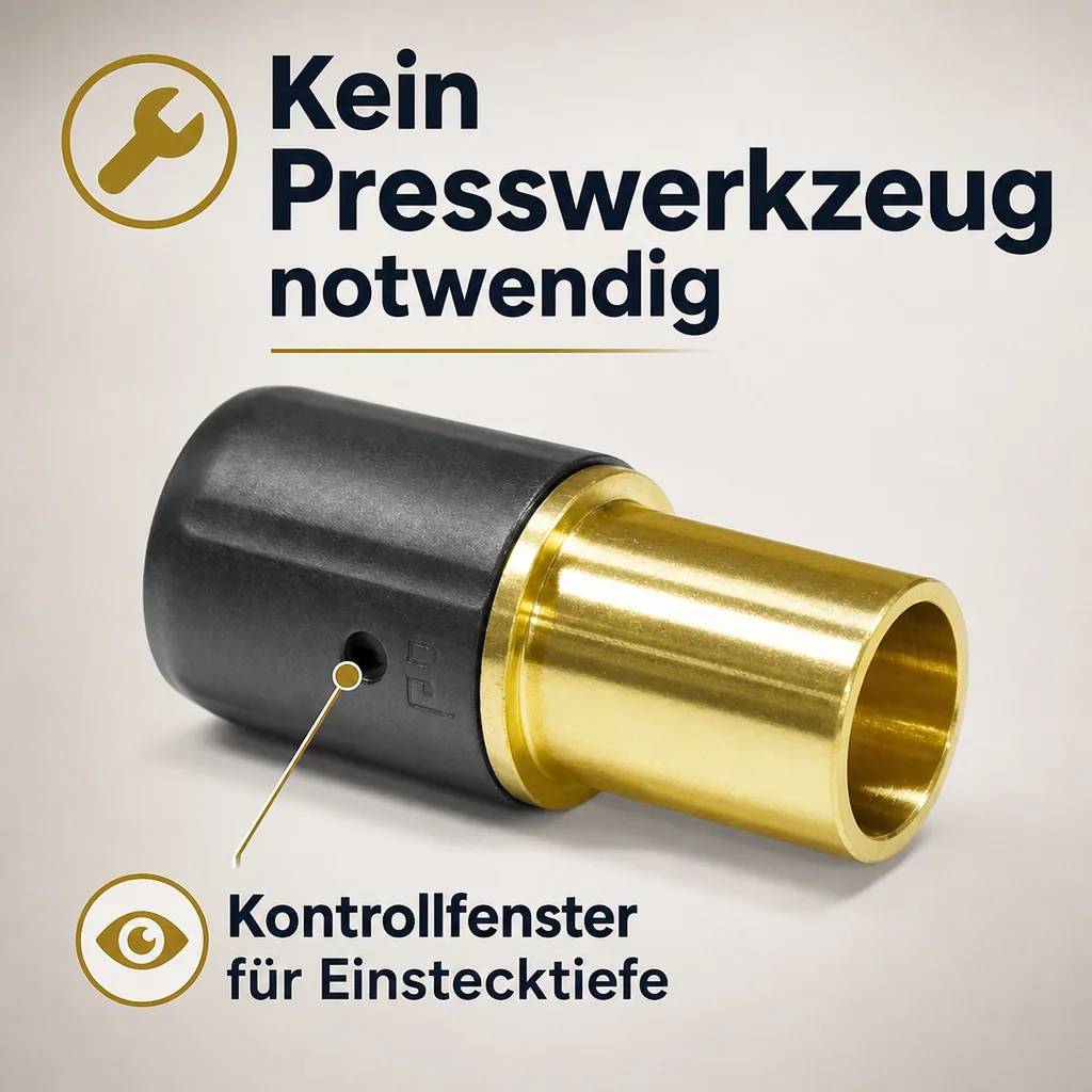 Steckverbinder Kupferrohr, Übergang 16x15mm, ohne Pressen