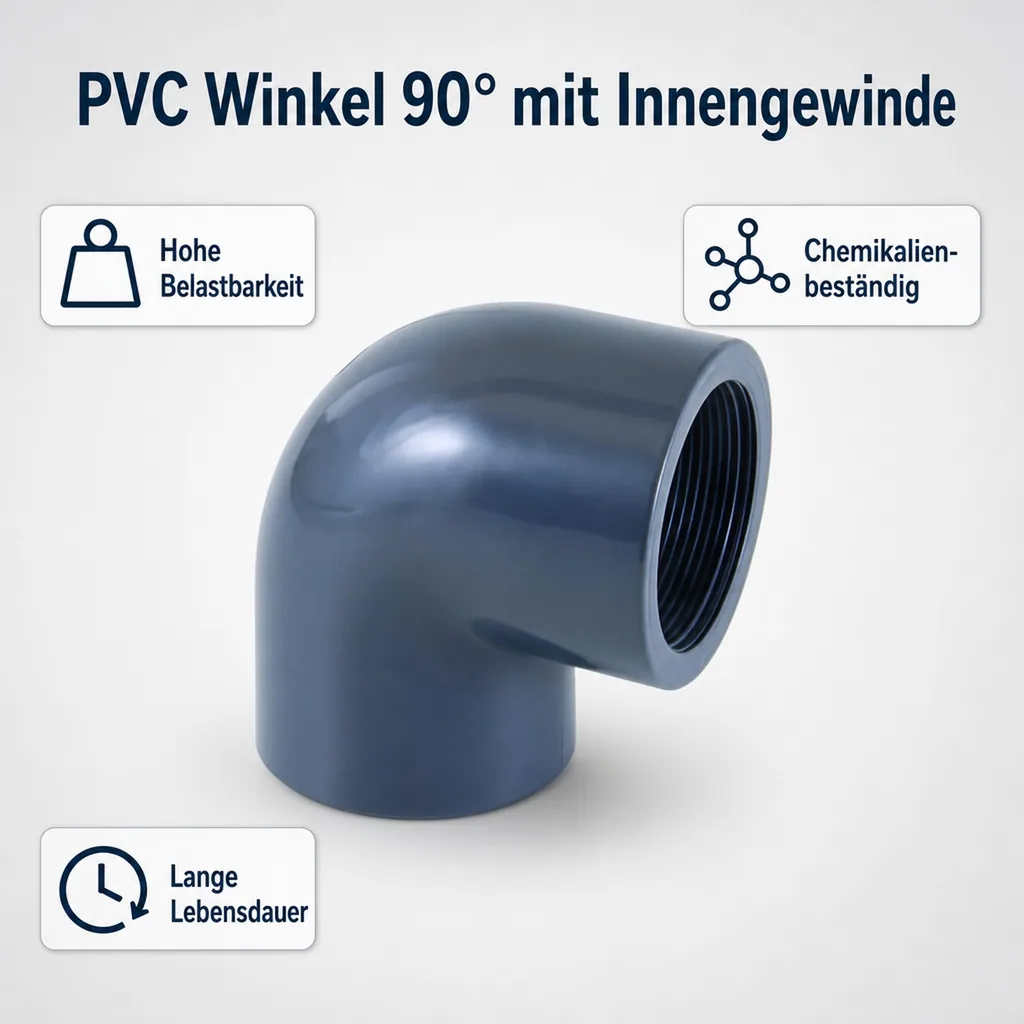 PVC Winkel 90 Grad, PVC-U Fitting, Muffe IG 25 mm x 3/4" PN10