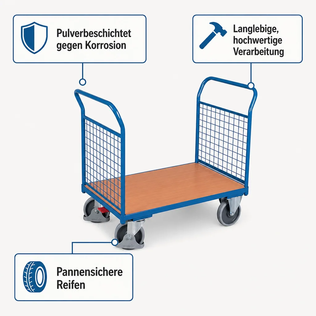 Drahtgitterwagen, Stirnwandwagen, 500 kg, Typ L, EasySTOP, blauer Gitterwagen